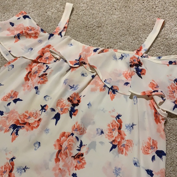 Pink and Blue Floral off the Shoulder Tank Top - Picture 2 of 5